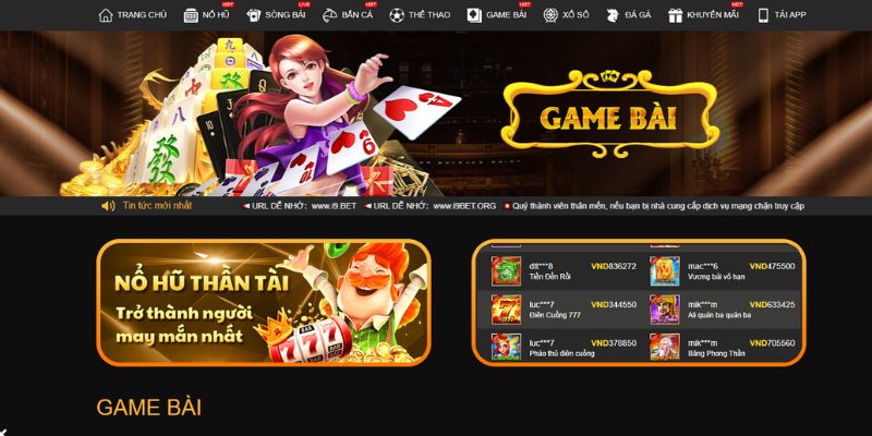 Không gian đặt cược game bài được thiết kế đẹp mắt